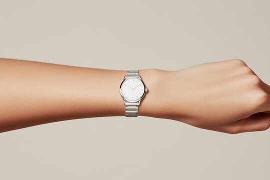 Timepiece displayed on wrist in a minimal studio setting showcasing classic design and elegance