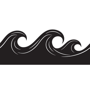 A black and white image of three waves