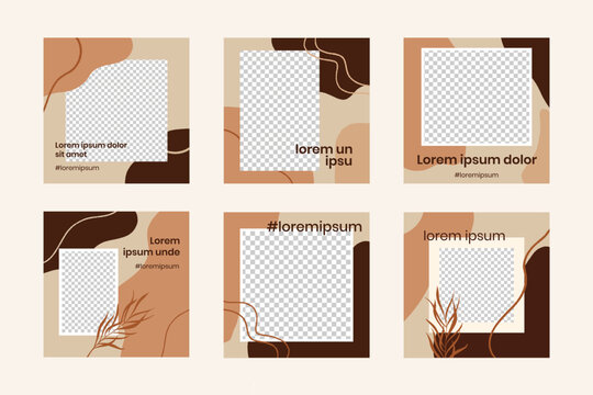 Set of 6 Boho Aesthetic Instagram Abstract Post Templates, Organic Shapes and Earthy Tones