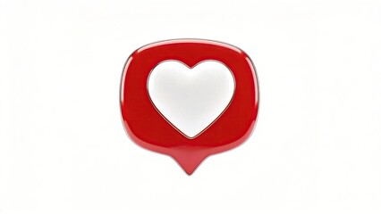 Obraz premium 3D Red Social Media Notification Icon With White Heart On White Background Glossy 3D Render Symbol For Likes Love Romance Valentine Relationships Digital Marketing Online Engagemen