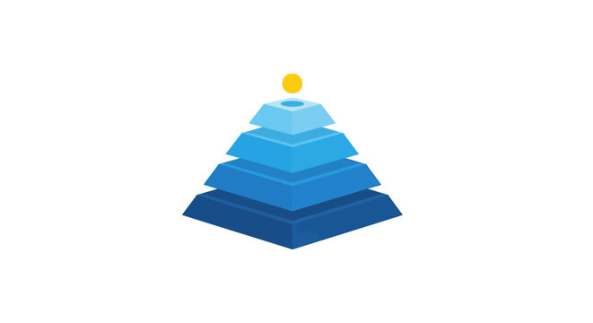 A blue pyramid with a yellow sphere on top.