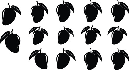 Black and white mango fruit arranged in a grid pattern © Mokarrm Art