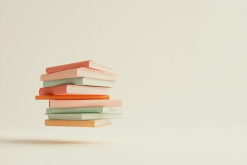Fototapeta premium Floating stack of colorful books on minimalist background for education concept design