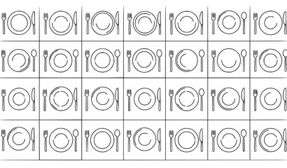 Fototapeta premium Minimal table setting seamless pattern plate cutlery vector illustration