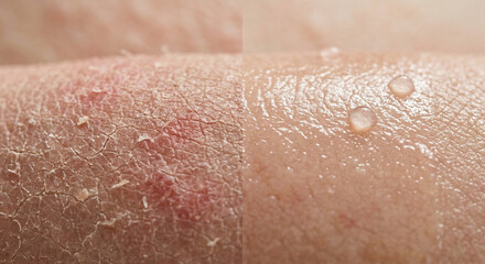 Fototapeta premium Before and after concept of dry, cracked skin transforming into hydrated, healthy skin.
