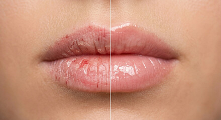 Fototapeta premium Before and After: Chapped and Dry Lips Transformed to Smooth and Hydrated