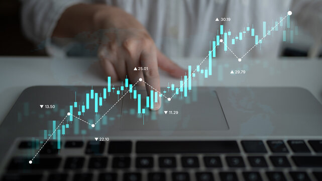 Stock market analysis with candlestick chart and price movement trend line, highlighting global financial trends, stock trading, and investment strategy insights Latch