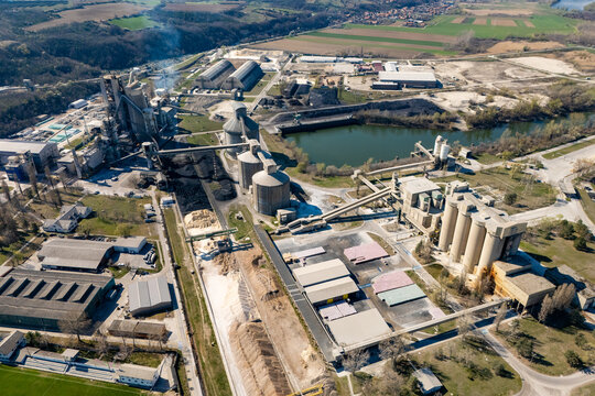 Beocin, Serbia - March 15, 2026: Cement plant in Beocin, Serbia. Aerial view of Cement factory in Serbia