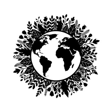 Black and white earth with leaves.