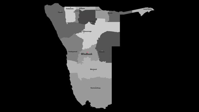 Vector map of Namibia with names of cities and with borders city