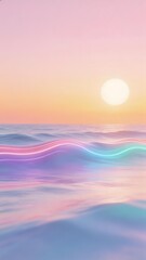 Fototapeta premium A serene ocean at sunset with glowing neon waves under a pastel sky