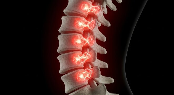 Spinal column with highlighted pain areas.