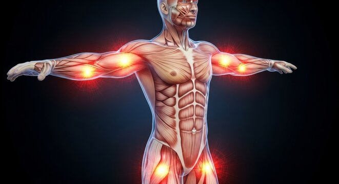 Human body with glowing pain points.
