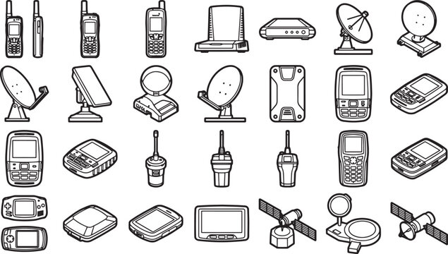 A variety of technology communication devices arranged in an organized fashion, suitable for showcasing tech products or conveying the concept of communication and connectivity.