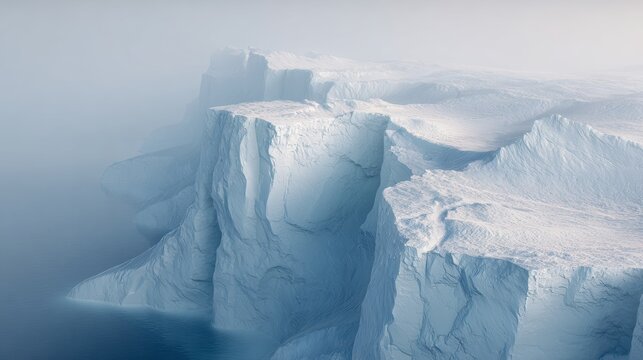 Winter season adventure exploration. A detailed digital artwork of a large, jagged iceberg in the middle of a body of water, rendered in a digital art style.
