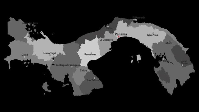 Vector map of Panama with names of cities and with borders city