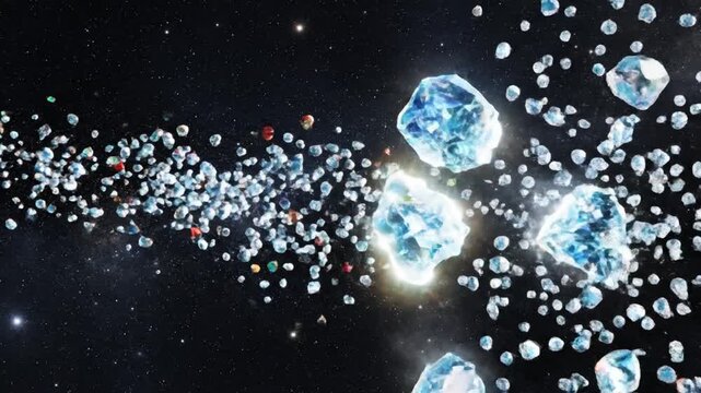 Abstract gemstone exploding in space with light and energy effects