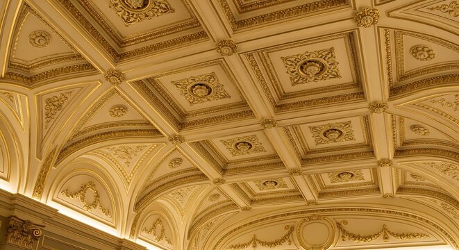 Elaborate Coffered Ceiling with Intricate Plasterwork and Arched Vaults.