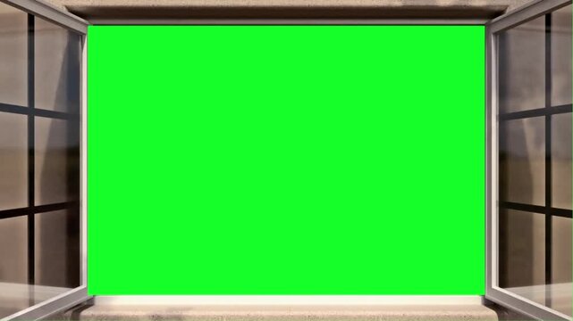 4K 60fps Animation of Window Opening with Green Screen Background