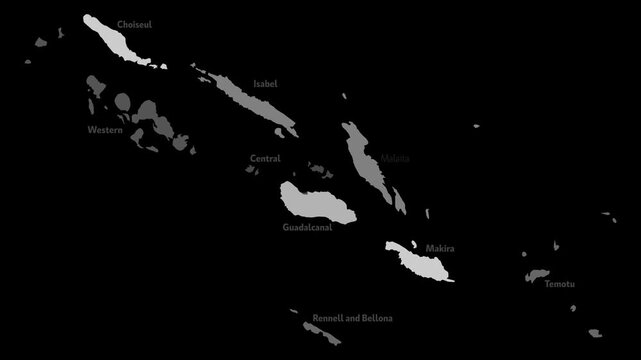 Vector map of Solomon Islands with names of cities and with borders city