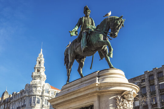 Statue of King Peter IV The Liberator, Liberty Square in Porto, Portugal