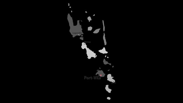Vector map of Vanuatu with names of cities and with borders city
