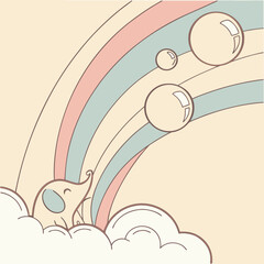 A cute cartoon elephant looking at a rainbow © PixelFusion