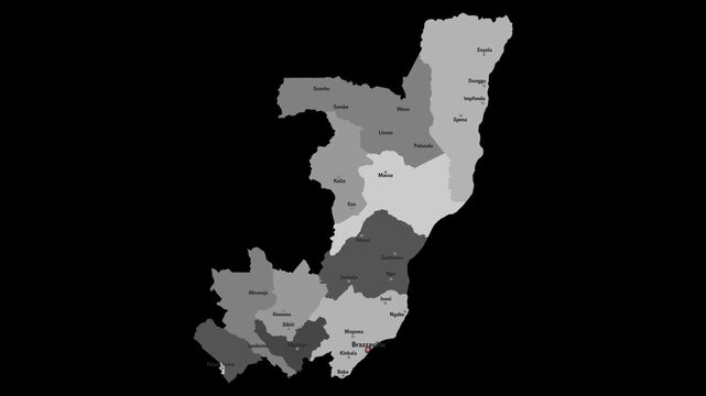 Vector map of Congo with names of cities and with borders city