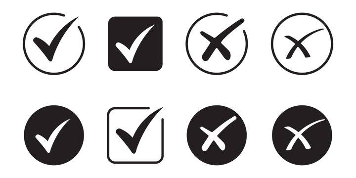 Check box icon with right and wrong button icon vector illustration. Hand drawn checkmark illustration. green tick box and red cross. Editable stroke.