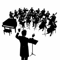 Silhouette of conductor and orchestra musicians. © Robben_Partybob