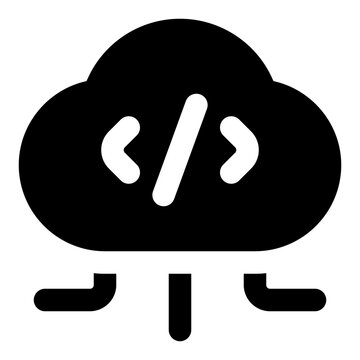 Cloud Code Glyph Icon Vector, Solid Coding and Programming Symbol for Developer and Web Design Concept