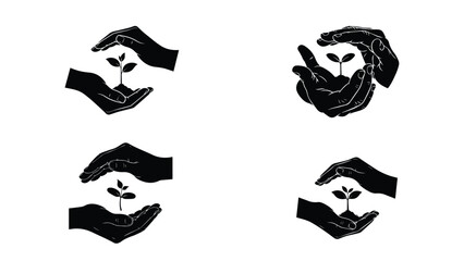 Fototapeta premium Hands Protecting Nature Icon Set – Environmental Protection, Sustainability and Eco Care Symbols for Green Awareness Campaign