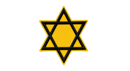 Fototapeta premium A yellow Star of David patch, isolated on a white background.