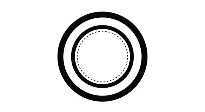 Simple graphic composition consisting of three concentric circles in black and white with a dashed inner line for design.