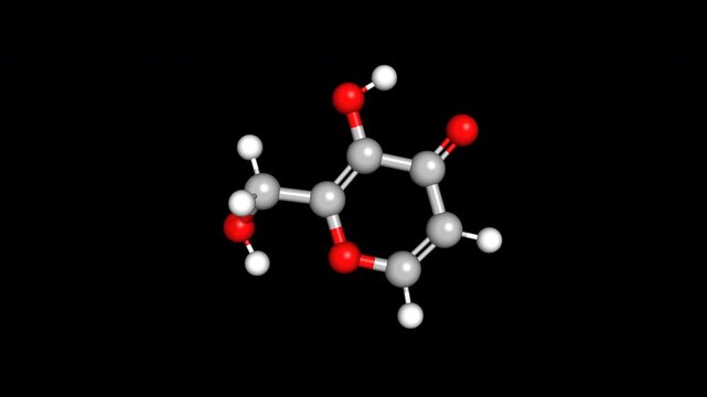 Kojic Acid Skin Brightening 3D Animation Rotating Molecular Structure Seamless Loop Alpha Transparent Background 4K Scientific Medical Concept