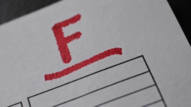 Paper with red failing grade mark closeup