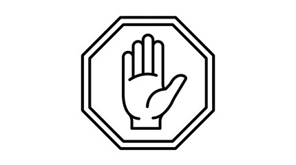 Obraz premium Outline Stop Sign with Hand Symbol in Octagonal Shape on Isolated White Background