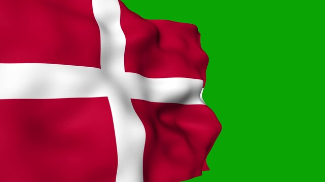 Denmark Flag Waving on Green Screen Background Loop Chroma Key Animation