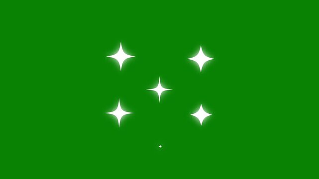 Sparkling twinkle cartoon stars, glowing glitter bursts, white blinking star animation, retro, vector, glowing stars doodle shine, flat, astronomy, overly, stary green background seamless loop.4K