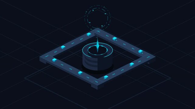 Abstract Futuristic Digital Platform with Glowing Geometric Data Elements