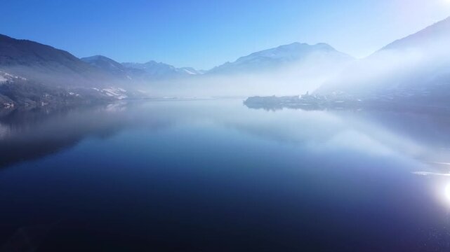 Aerial Zell am See Winter Alps and Frozen Lake Panorama