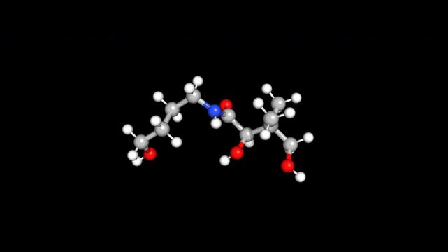Panthenol Vitamin B5 Hydration 3D Animation Rotating Molecular Structure Seamless Loop Alpha Transparent Background 4K Scientific Concept