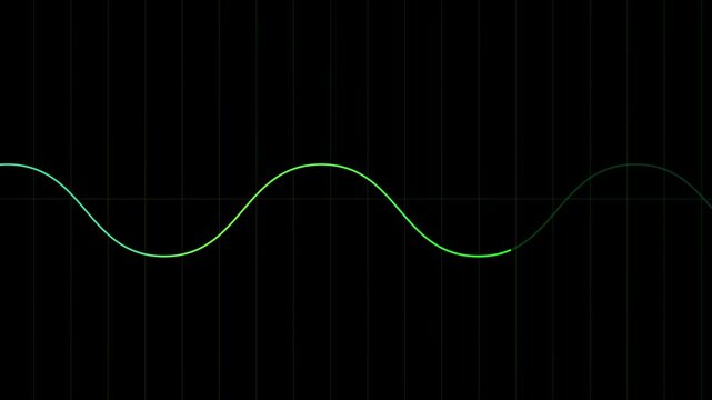 Continuous Line Wave Curves  Animation On Grid Dark Background.  Data Flow, Analytics, Sound Wave, Frequency, And Technology Interface In Minimal Color Style.