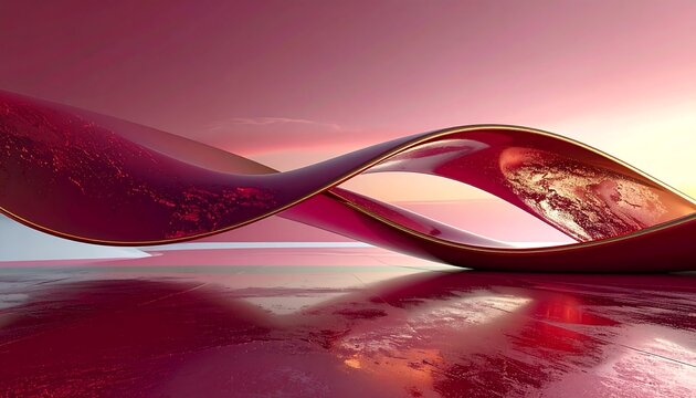Abstract Luxury Background with Deep Red and Pink Fluid Curves and Gold Accents