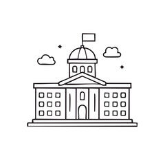 Naklejka premium Classic government building with dome and flag in line art style