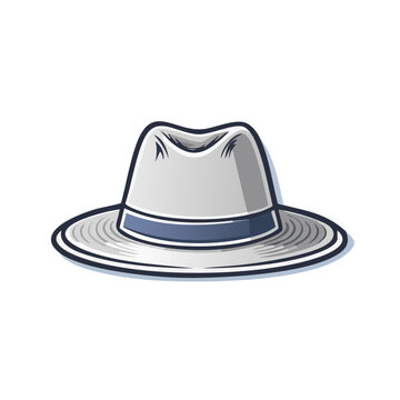 Classic Light Gray Fedora Hat with Blue Band Isolated Graphic