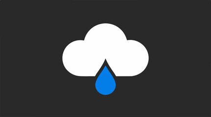 Obraz premium Cloud with rain drop, weather icon, simple design, dark background.