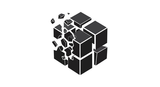 Abstract Broken Cube Icon or Logo Design