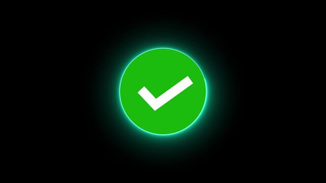 Glossy green checkmark icon design on a circular web button over a black background. representing an accepted tick symbol and vector element for internet sign applications.