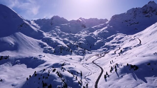 Aerial Zell am See Winter Alps and Frozen Lake Panorama